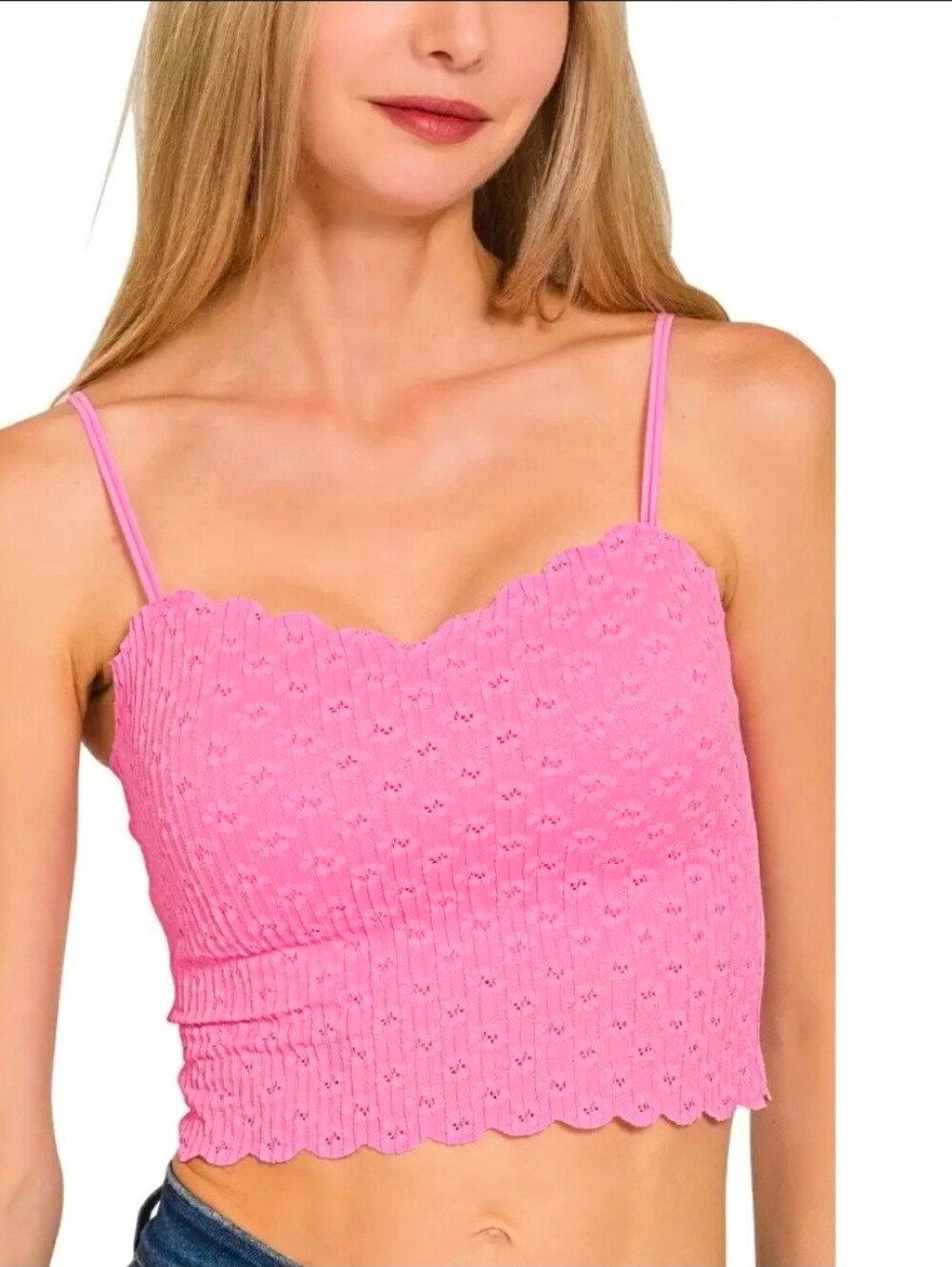 NEW Zenana Boutique Seamless Lace Bralette Top - Pink.  Padded.  Small. Cami